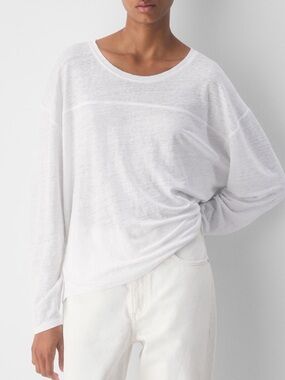 Aritzia Little Moon Seeker 100% Linen Long Sleeve Top White Size S NWT Coastal